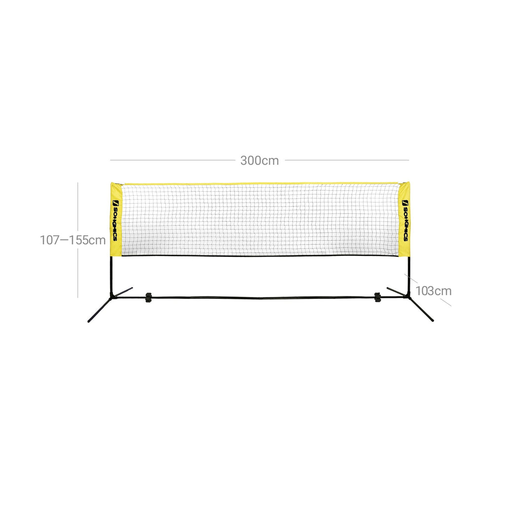 Badmintonnet - einstellbares Tennisnetz - einschließlich Standard- und Trägertasche - Gelb/Schwarz