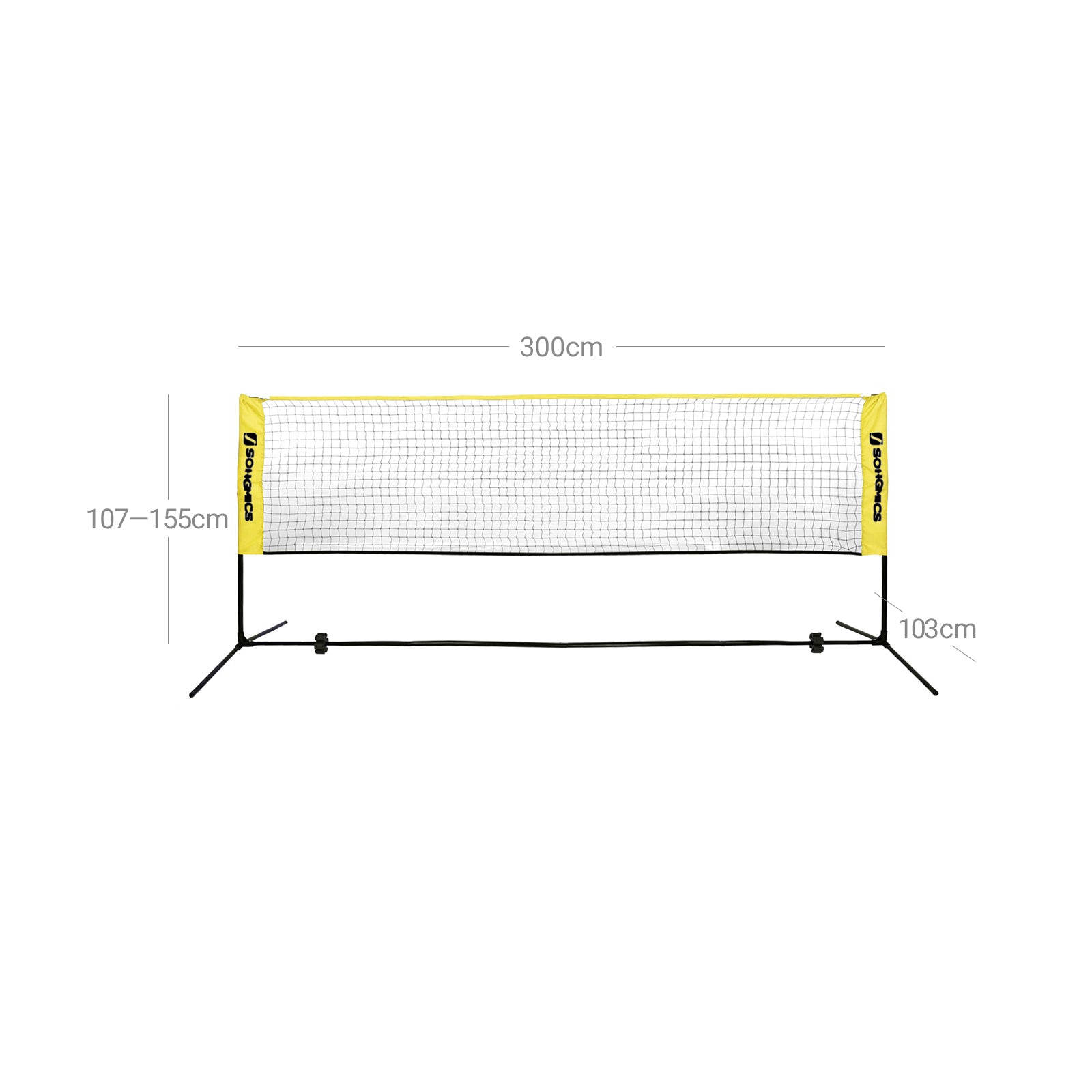 Badmintonnet - einstellbares Tennisnetz - einschließlich Standard- und Trägertasche - Gelb/Schwarz