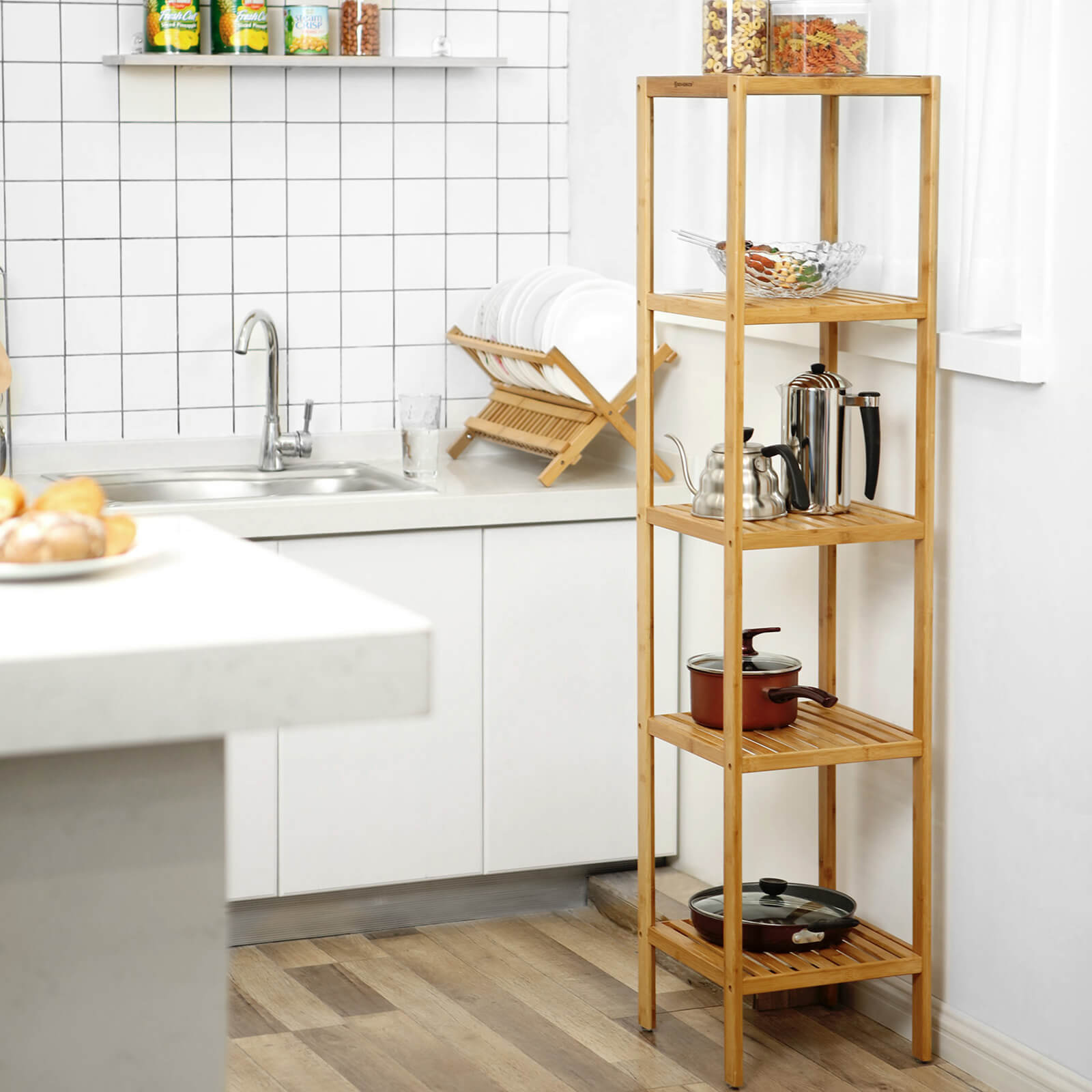 Badezimmerregal - Bambus - 5 Stockwerke - 33 x 33 x 146 cm - schmal