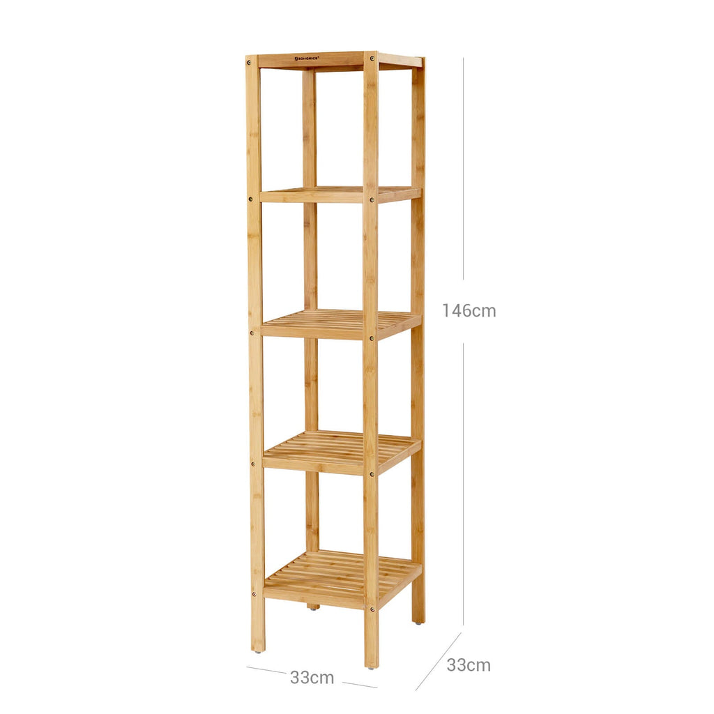 Badezimmerregal - Bambus - 5 Stockwerke - 33 x 33 x 146 cm - schmal