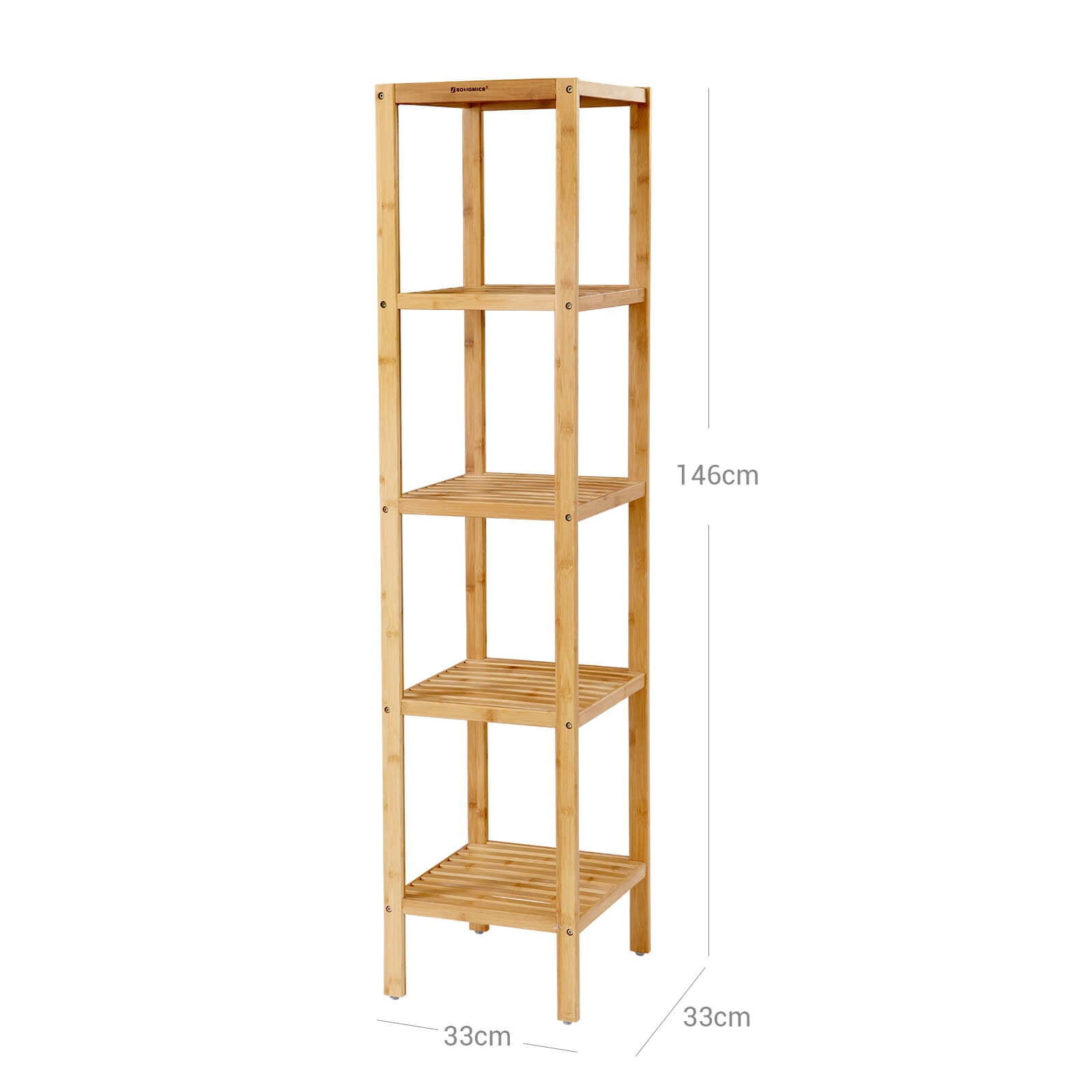 Badezimmerregal - Bambus - 5 Stockwerke - 33 x 33 x 146 cm - schmal