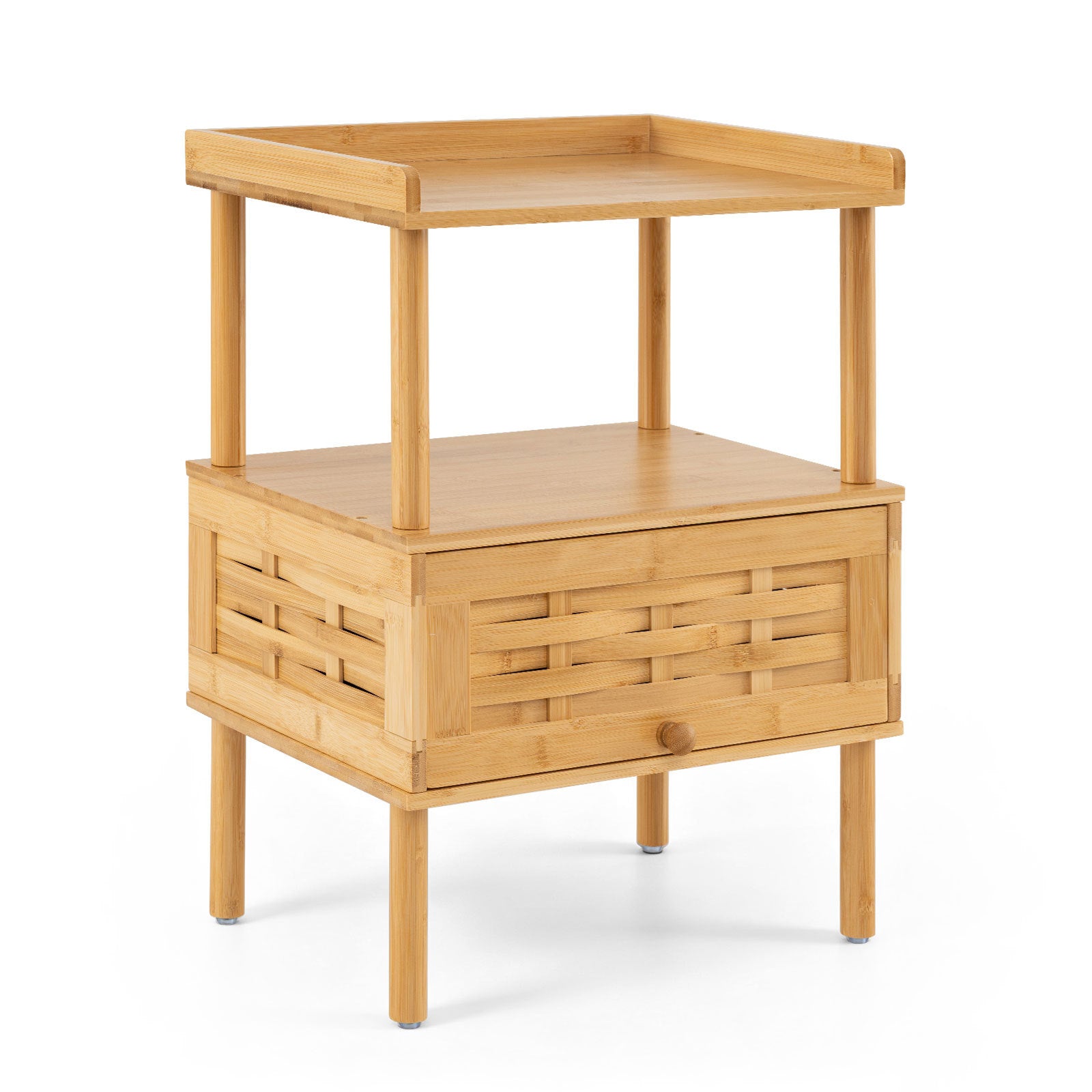 Bambu – nattbord med öppen hylla och hopfällbar dörr magnetlås, cm, naturfärgad – 41 x 31 x 59