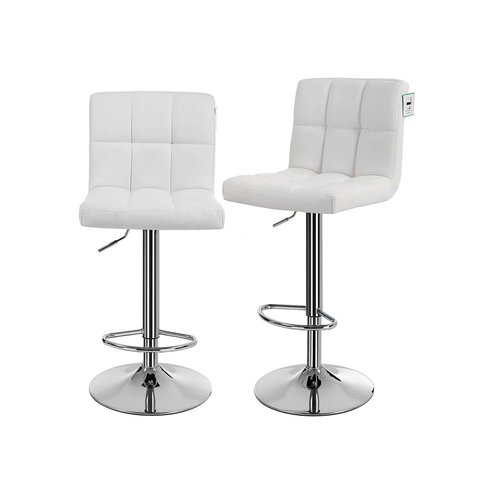 Barhocker - 2 -Set von 2 - mit Rückenlehne - gesteppter Sitz - Weiß
