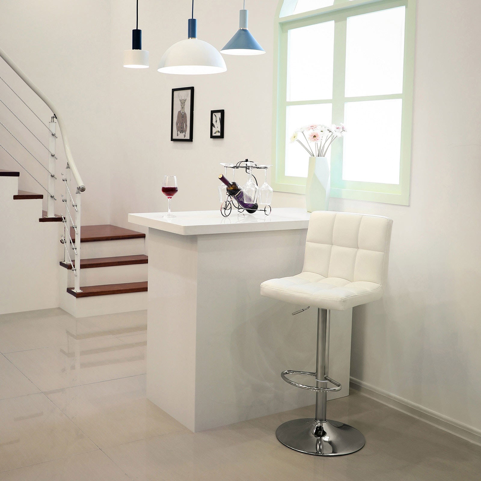 Barhocker - 2 -Set von 2 - mit Rückenlehne - gesteppter Sitz - Weiß