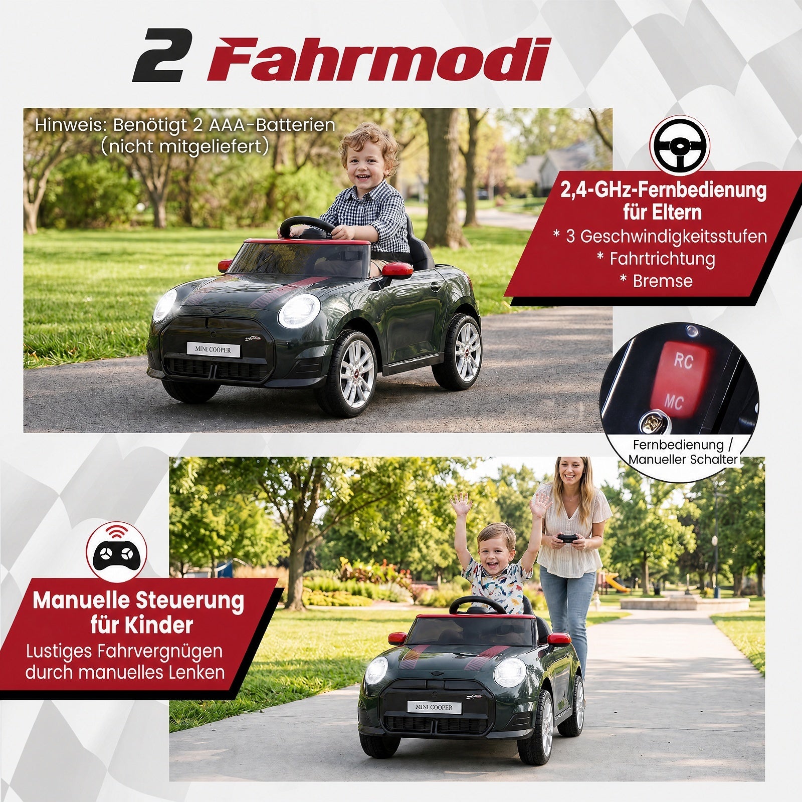 Barnbil – V i BMW Mini design Elbil för med fjärrkontroll LED och Mjukstart – 12