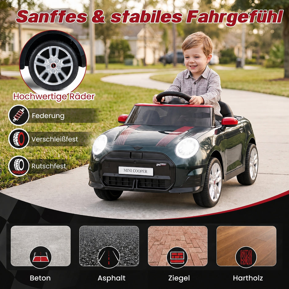 Barnbil – V i BMW Mini design Elbil för med fjärrkontroll LED och Mjukstart – 12