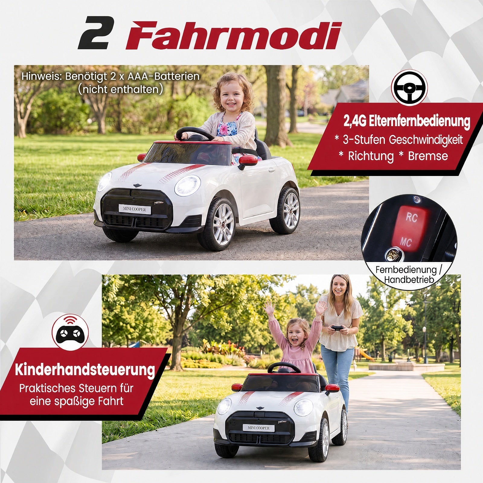 Barnbil – V i BMW Mini design Elbil för med fjärrkontroll LED och Mjukstart – 12