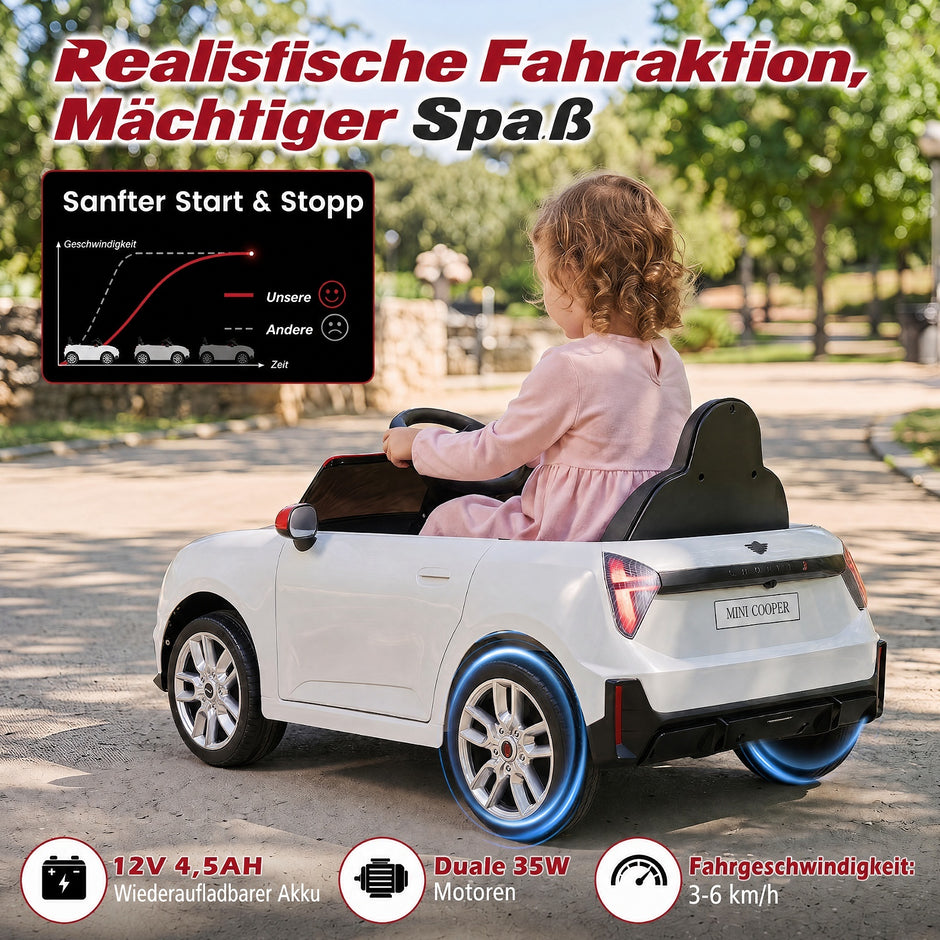 Barnbil – V i BMW Mini design Elbil för med fjärrkontroll LED och Mjukstart – 12