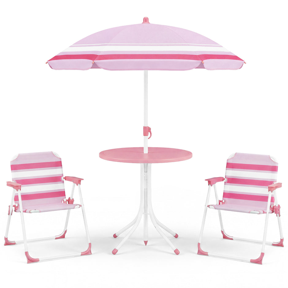 Barnmöbelset – med höjdjusterbart solparasoll, 4‑delat barnset bord och fällstolar – 2