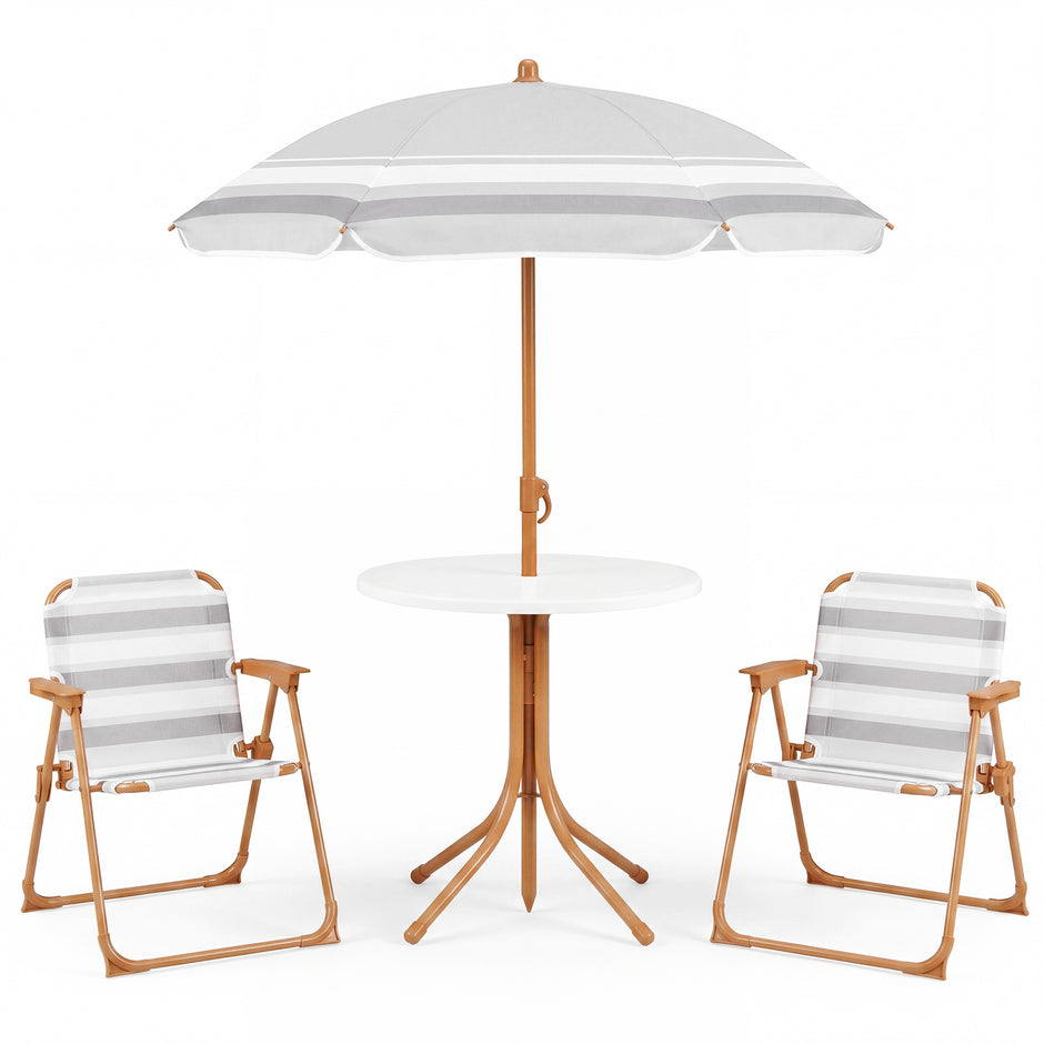 Barnmöbelset – med höjdjusterbart solparasoll, 4‑delat barnset bord och fällstolar – 2