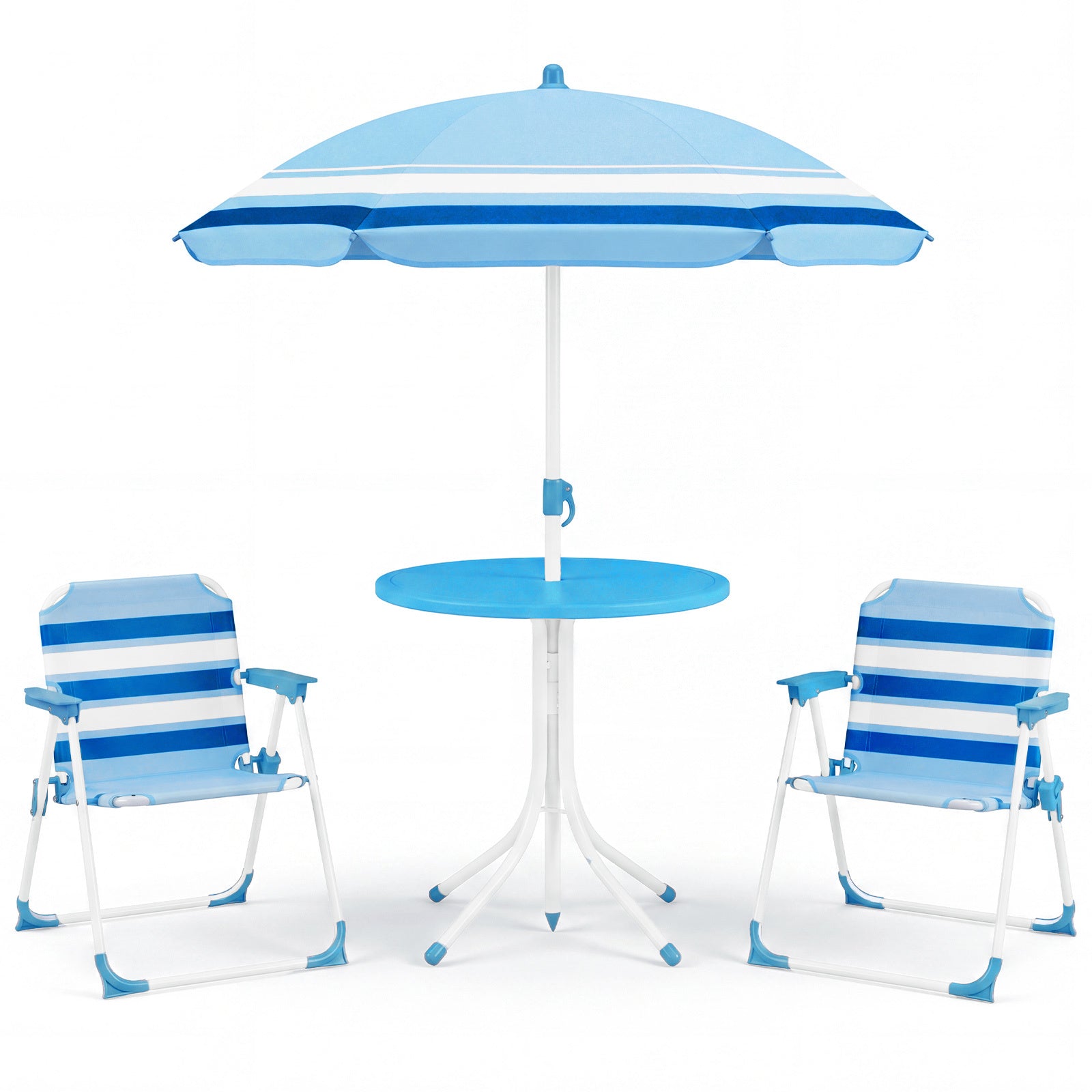 Barnmöbelset – med höjdjusterbart solparasoll, 4‑delat barnset bord och fällstolar – 2
