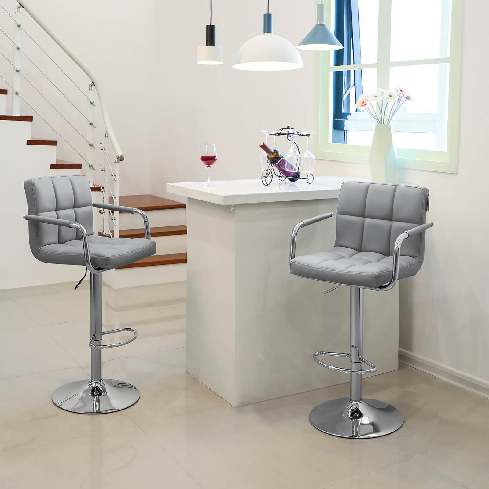 Barhocker - 2 - mit Armlehnen - grau