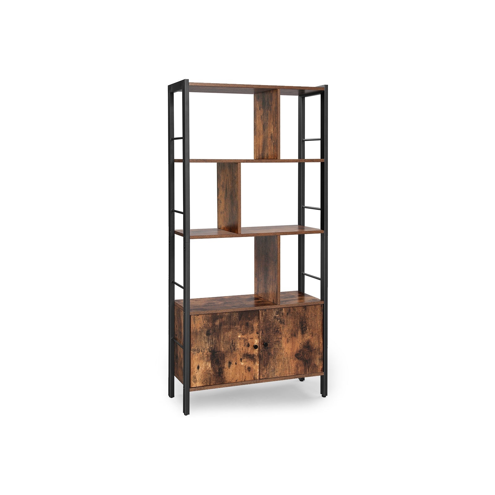 Bücherregal - Wohnzimmerschrank - Lagerschrank - Stehstange - Vintage Brown/Schwarz