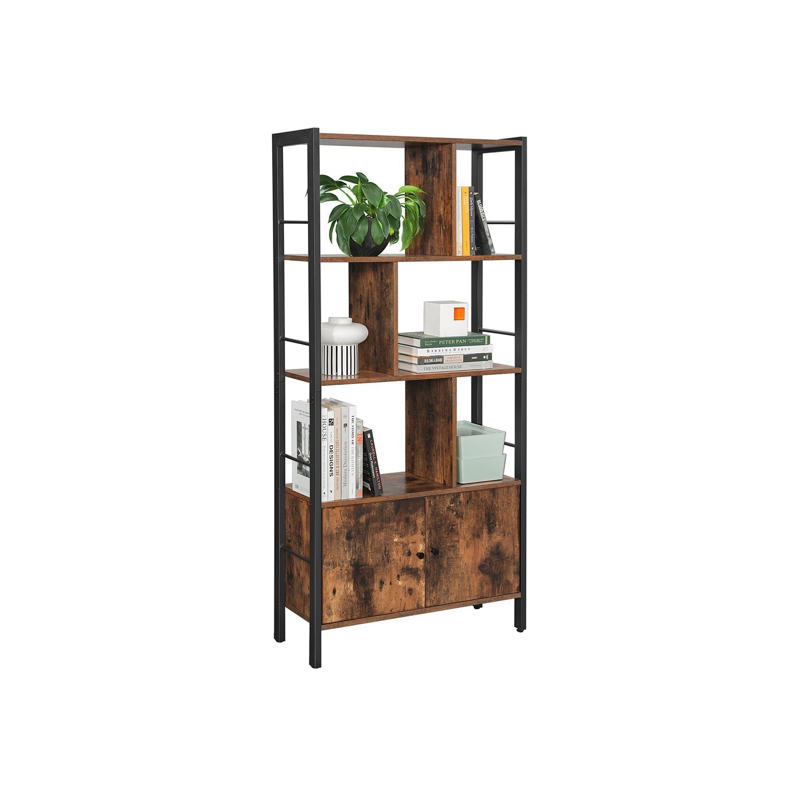 Bücherregal - Wohnzimmerschrank - Lagerschrank - Stehstange - Vintage Brown/Schwarz