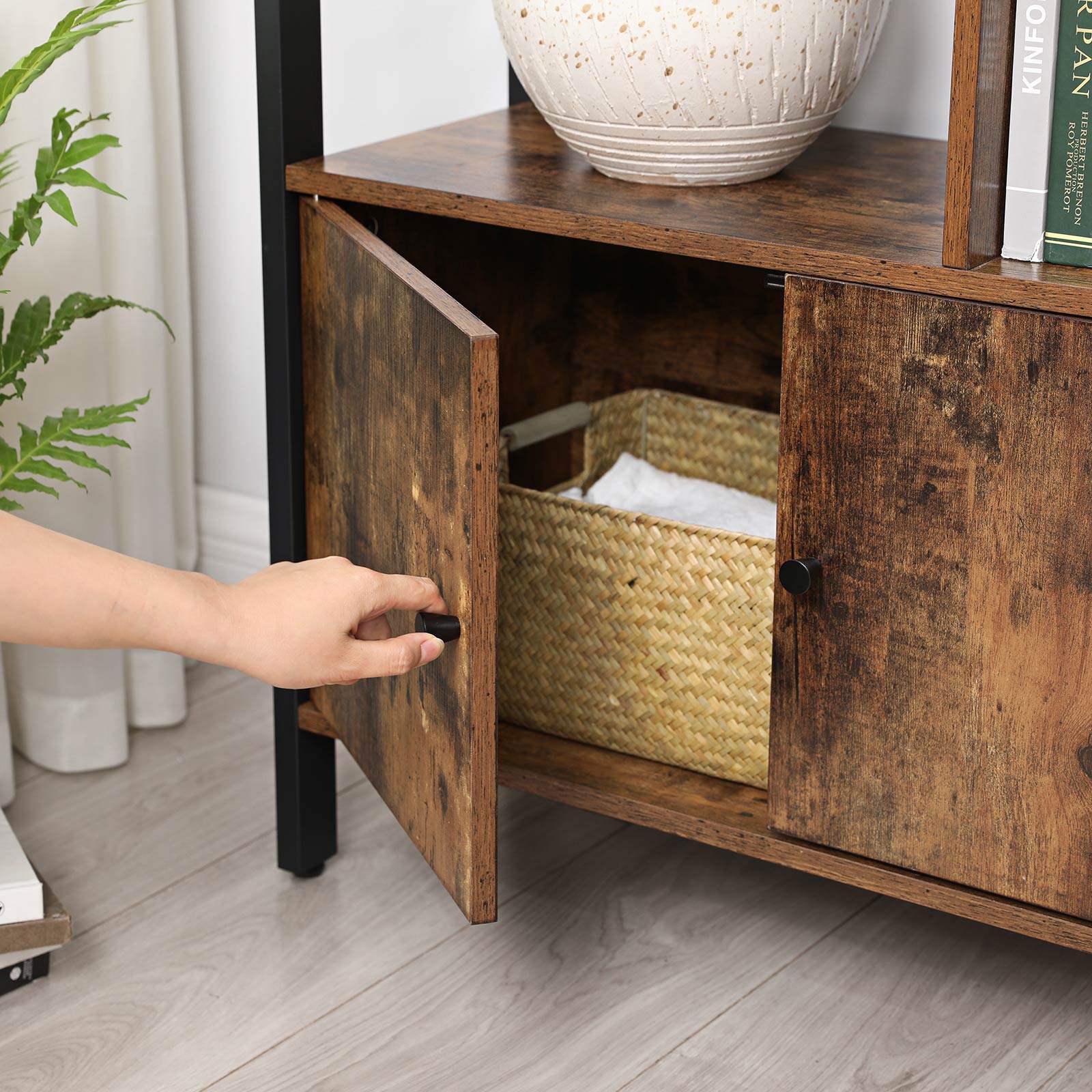 Bücherregal - Wohnzimmerschrank - Lagerschrank - Stehstange - Vintage Brown/Schwarz