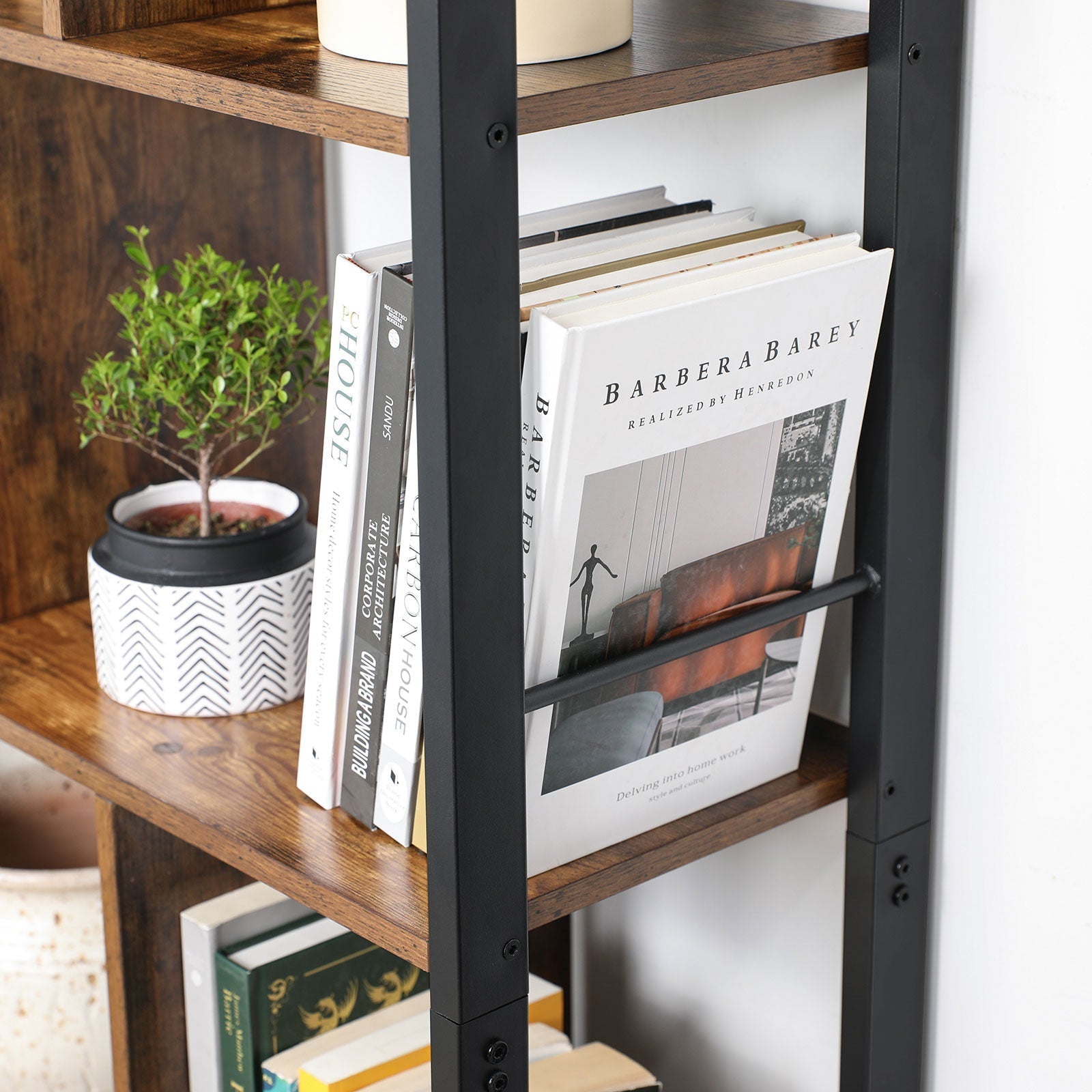 Bücherregal - Wohnzimmerschrank - Lagerschrank - Stehstange - Vintage Brown/Schwarz