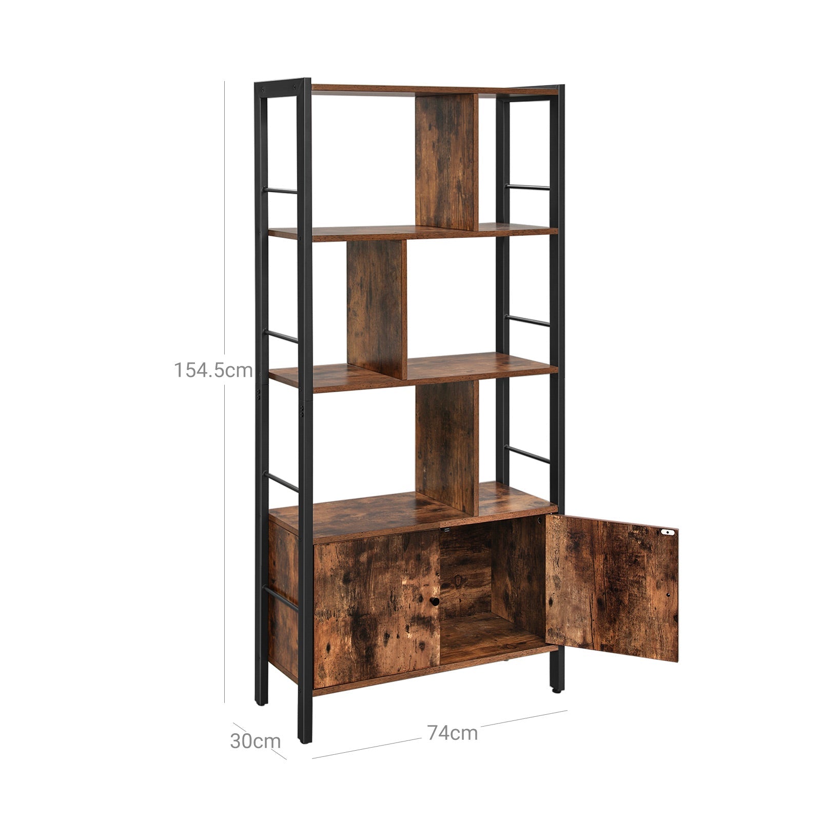 Bücherregal - Wohnzimmerschrank - Lagerschrank - Stehstange - Vintage Brown/Schwarz