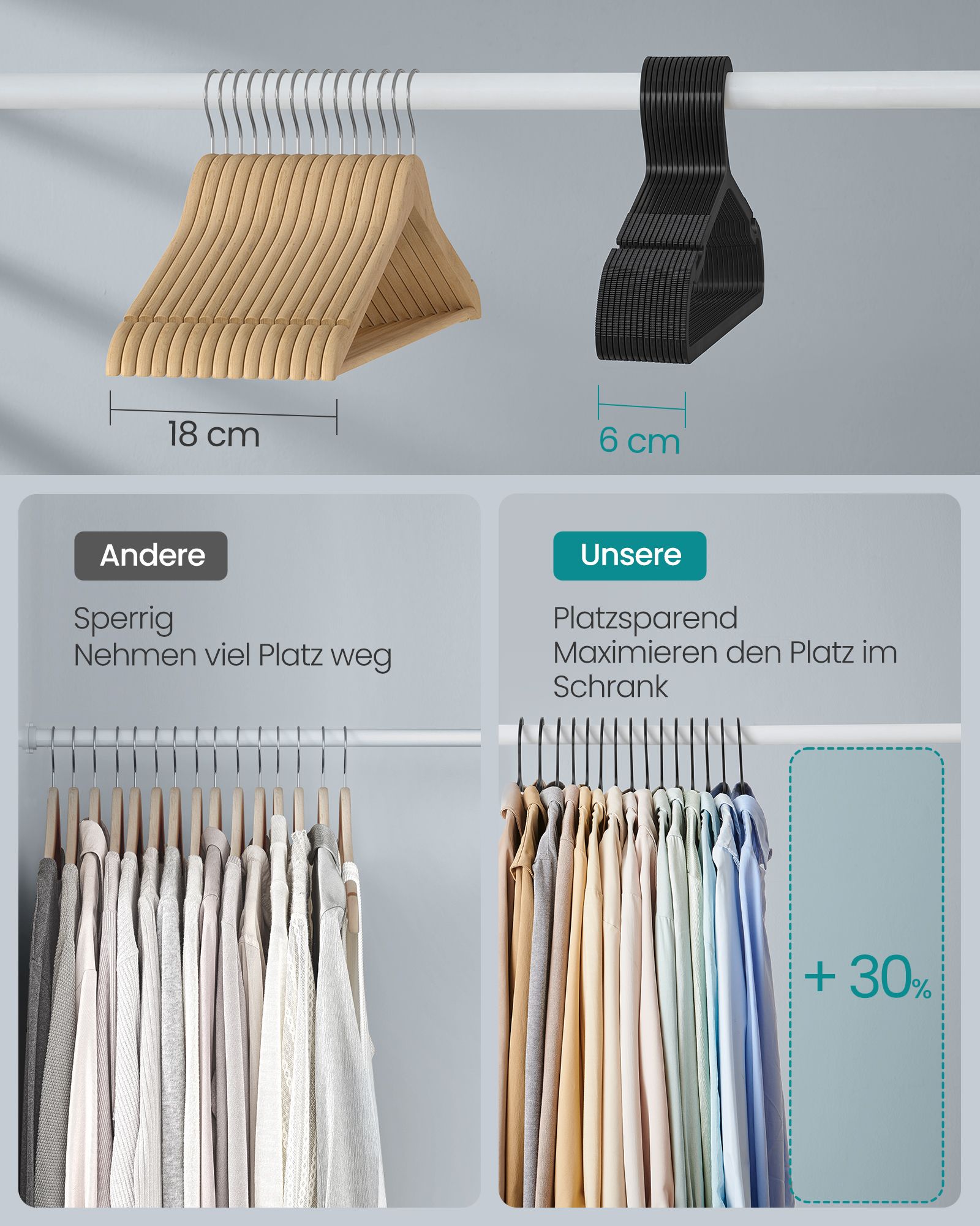 Kleidungsbügel Plastik -Set von 50 41,7 cm breitem Tintenschwarz