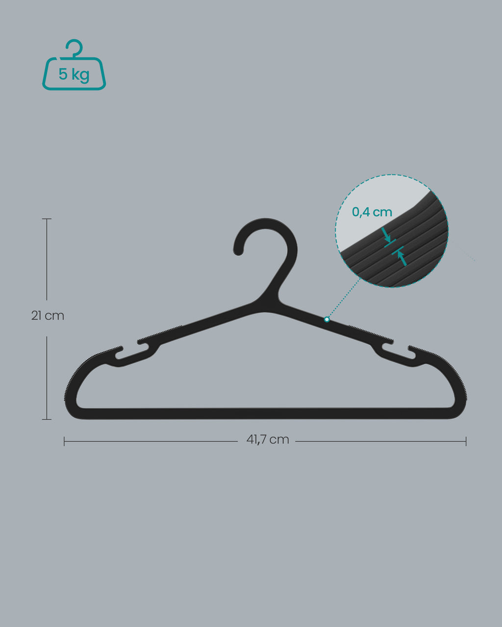 Kleidungsbügel Plastik -Set von 50 41,7 cm breitem Tintenschwarz