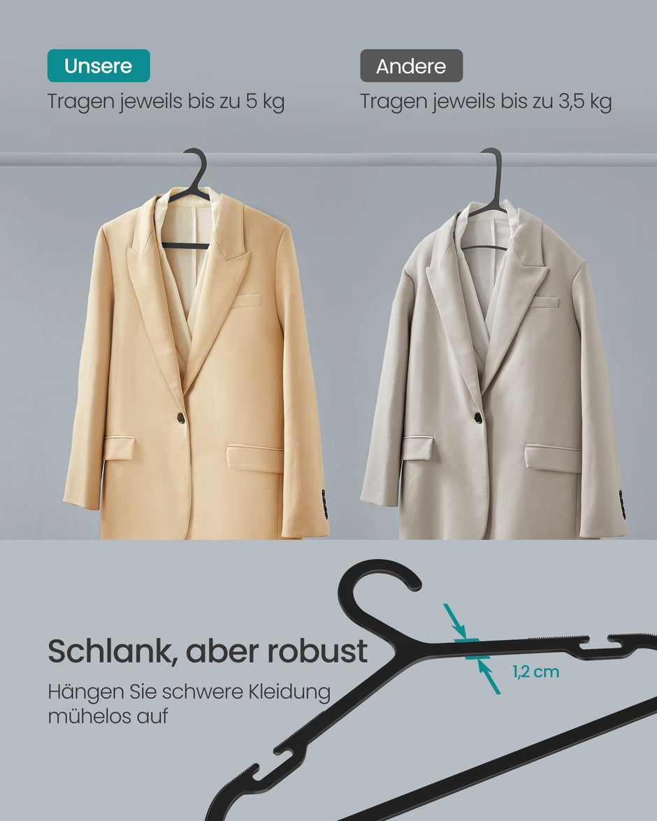 Kleidungsbügel Plastik -Set von 50 41,7 cm breitem Tintenschwarz