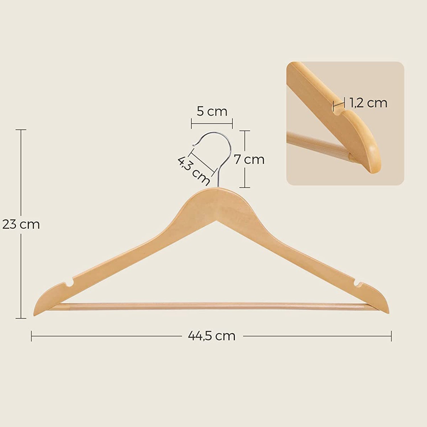 Holzkleiderbügel - Set von 20 - Massivholz - Anti -Slip - 360 ° rotierender Haken