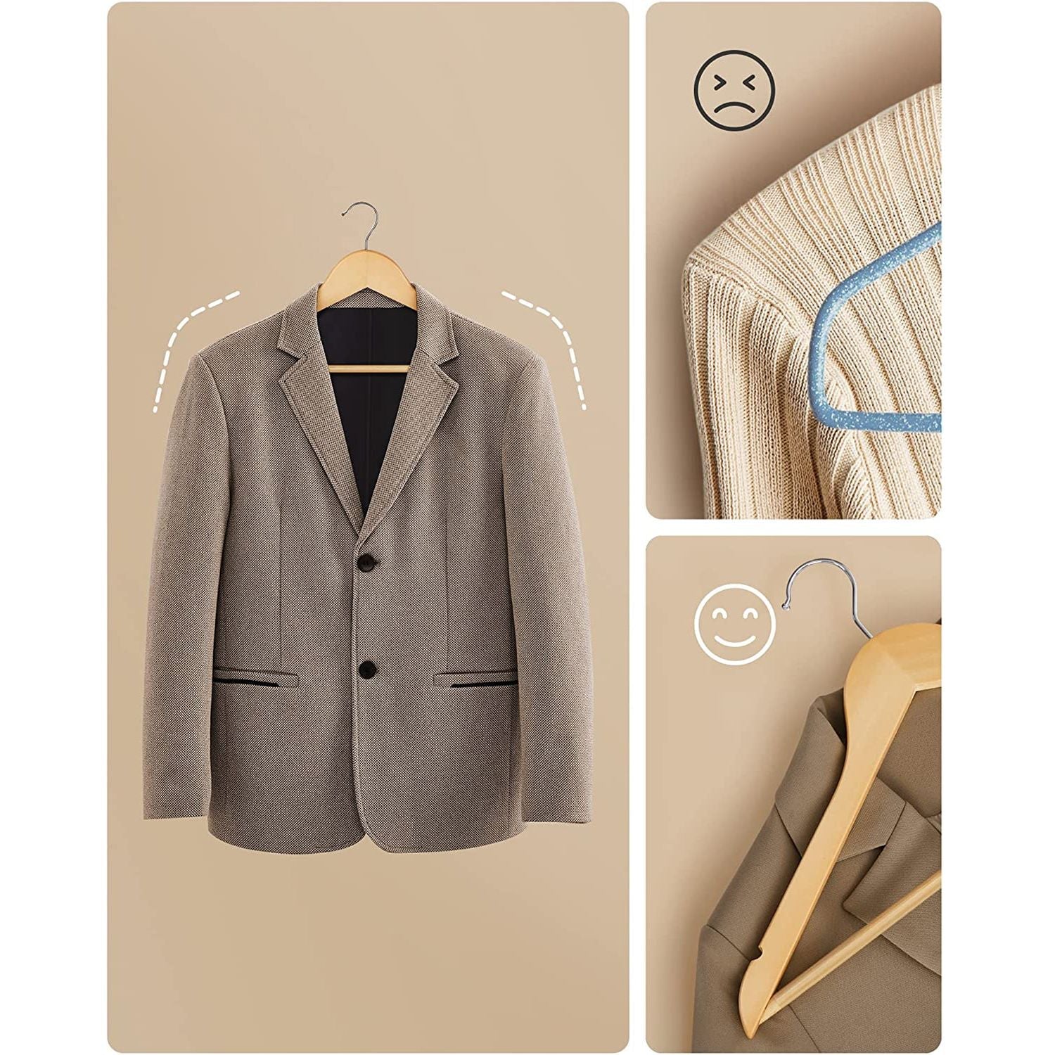 Holzkleiderbügel - Set von 20 - Massivholz - Anti -Slip - 360 ° rotierender Haken
