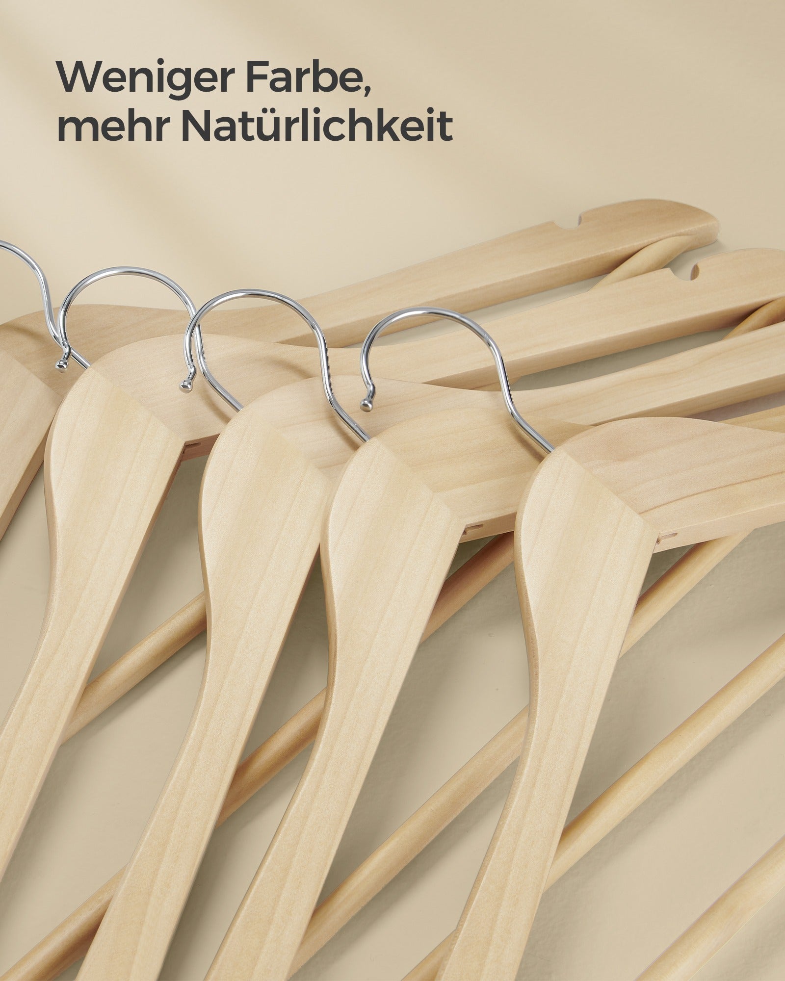 Houten Kledinghangers - Set van 48 - Met Schouderinkepingen - Broekstang - Naturel Beige