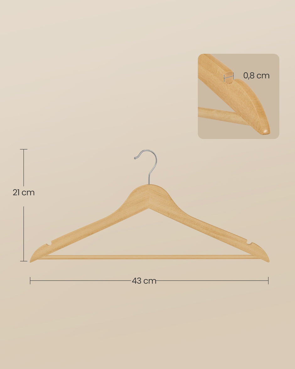 Houten Kledinghangers – Set van 50 – Berkenhout – 360° Draaibare Haak – Ruimtebesparend – Naturel