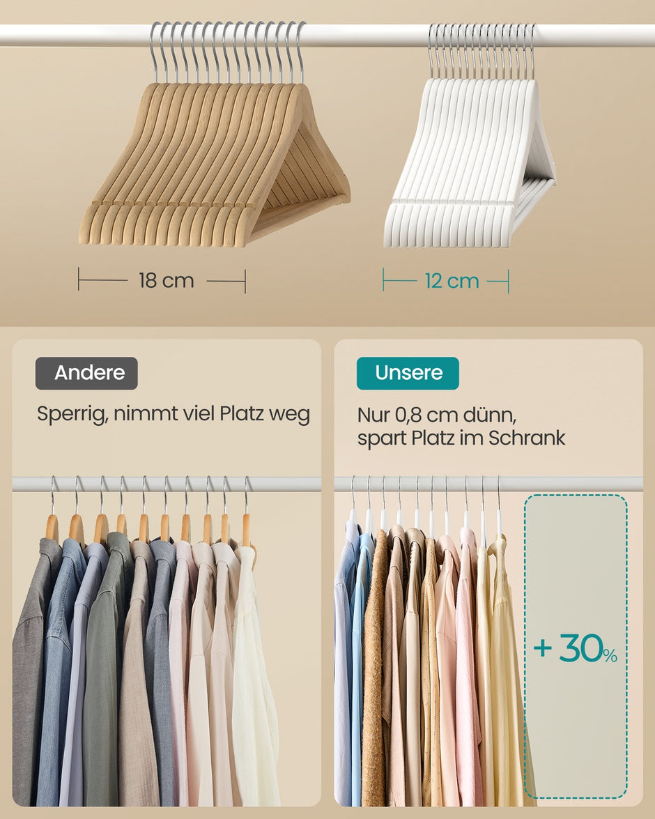 Houten Kledinghangers – Set van 50 – Berkenhout – 360° Draaibare Haak – Ruimtebesparend – Wit