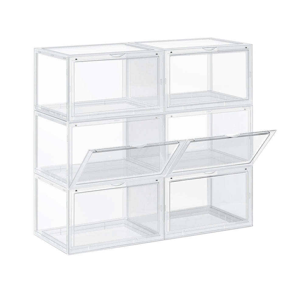 Schuhkartons - Set von 6 - Stapelbare Speicherboxen - 46,36 x 28 x 22 cm - transparent