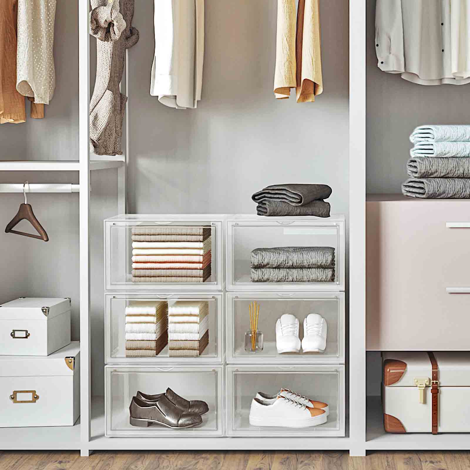 Schuhkartons - Set von 6 - Stapelbare Speicherboxen - 46,36 x 28 x 22 cm - transparent