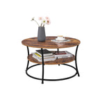 Couchtisch - runder Beistelltisch mit 2 Regalen - Metallrahmen