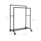 Kleidungsständer - Schwermetallstandard auf Rädern - bis zu 110 kg Ladungskapazität - Schwarz