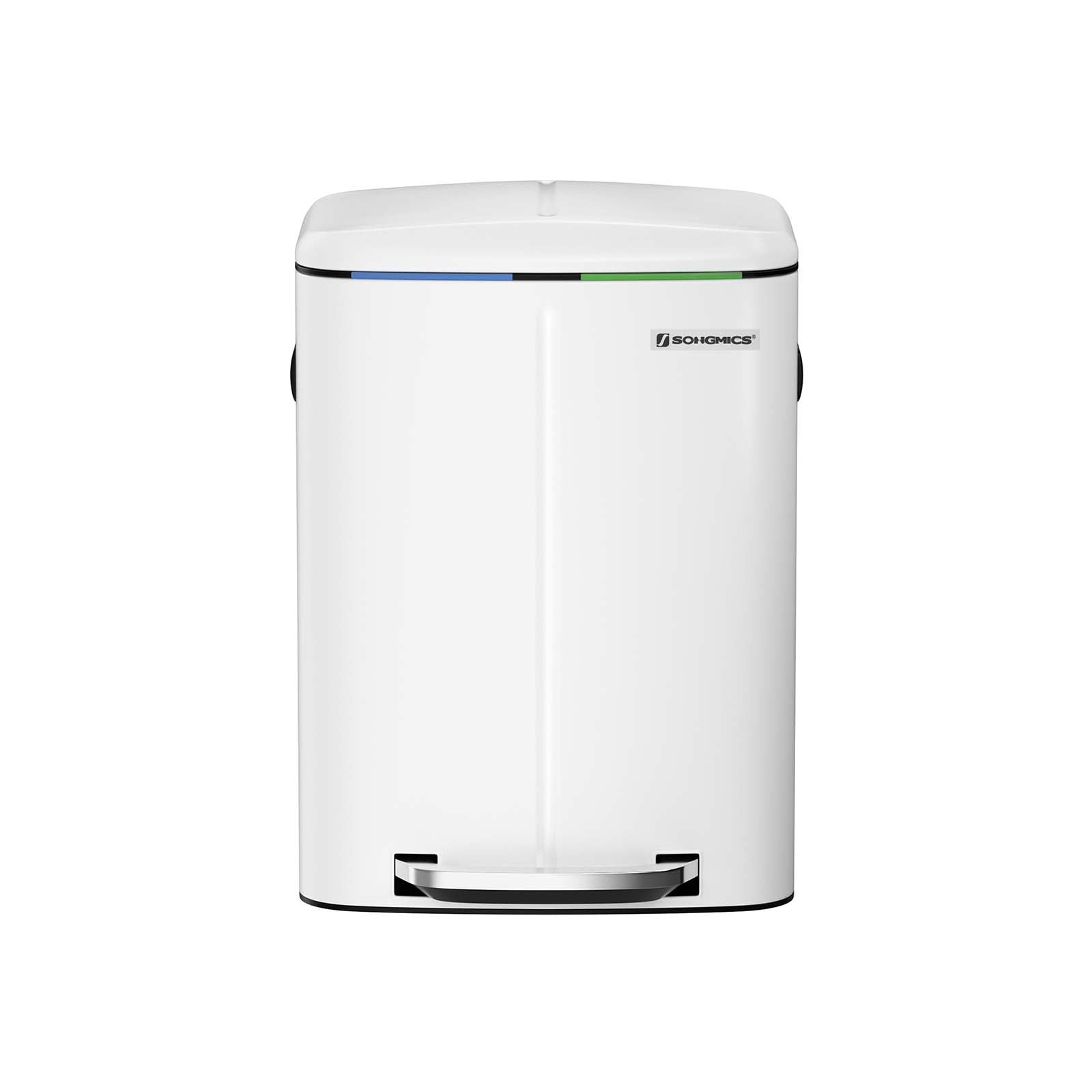 Abfallbehälter - 2 Fächer - 2 x 20 l - Metall mit Pedal - 40 l - Weiß