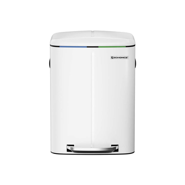 Abfallbehälter - 2 Fächer - 2 x 20 l - Metall mit Pedal - 40 l - Weiß