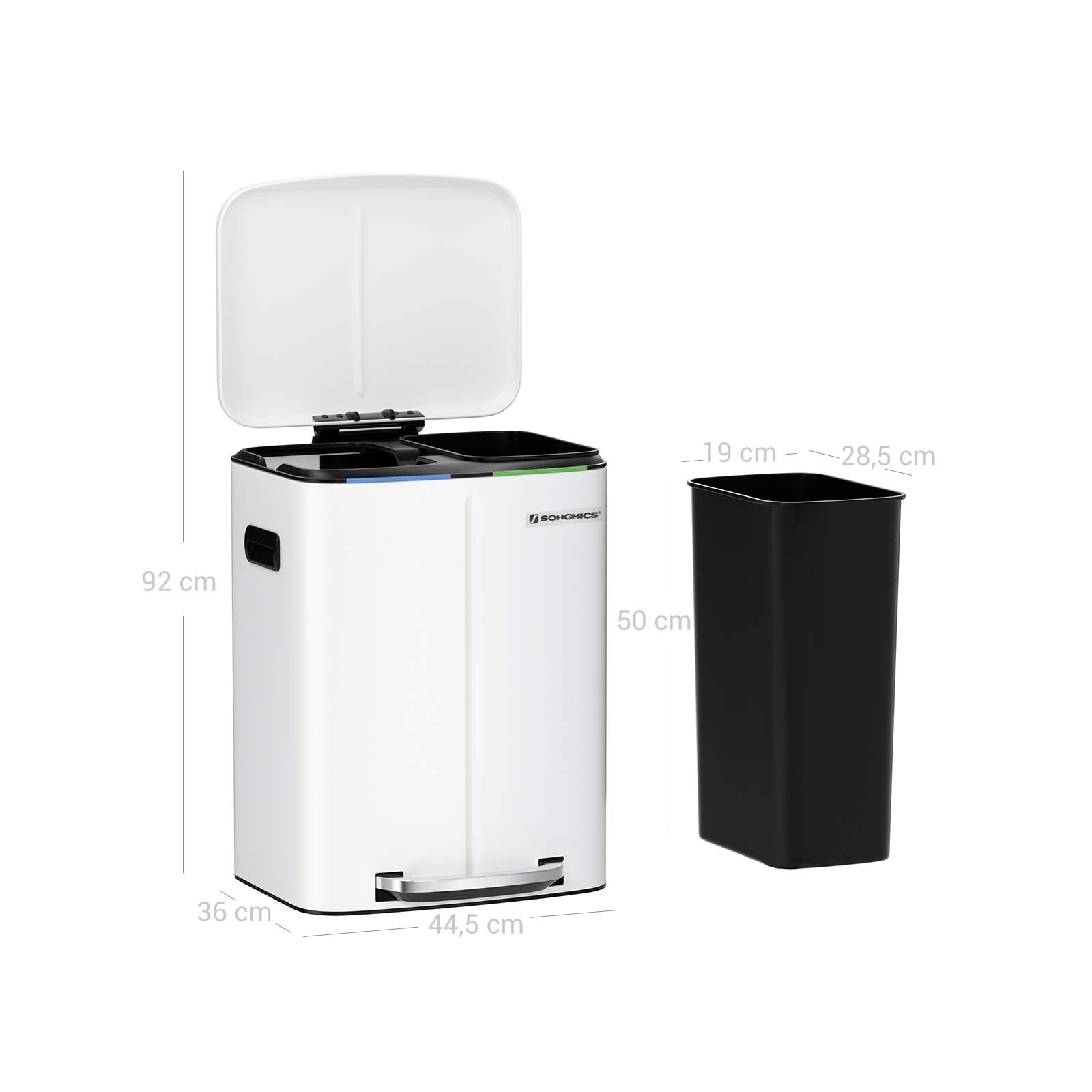 Abfallbehälter - 2 Fächer - 2 x 20 l - Metall mit Pedal - 40 l - Weiß