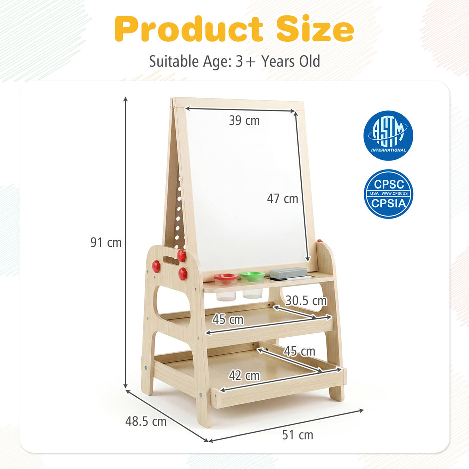 Dubbel – sidig trästaffli, barnstaffli med magnetisk whiteboard, för från år – 3