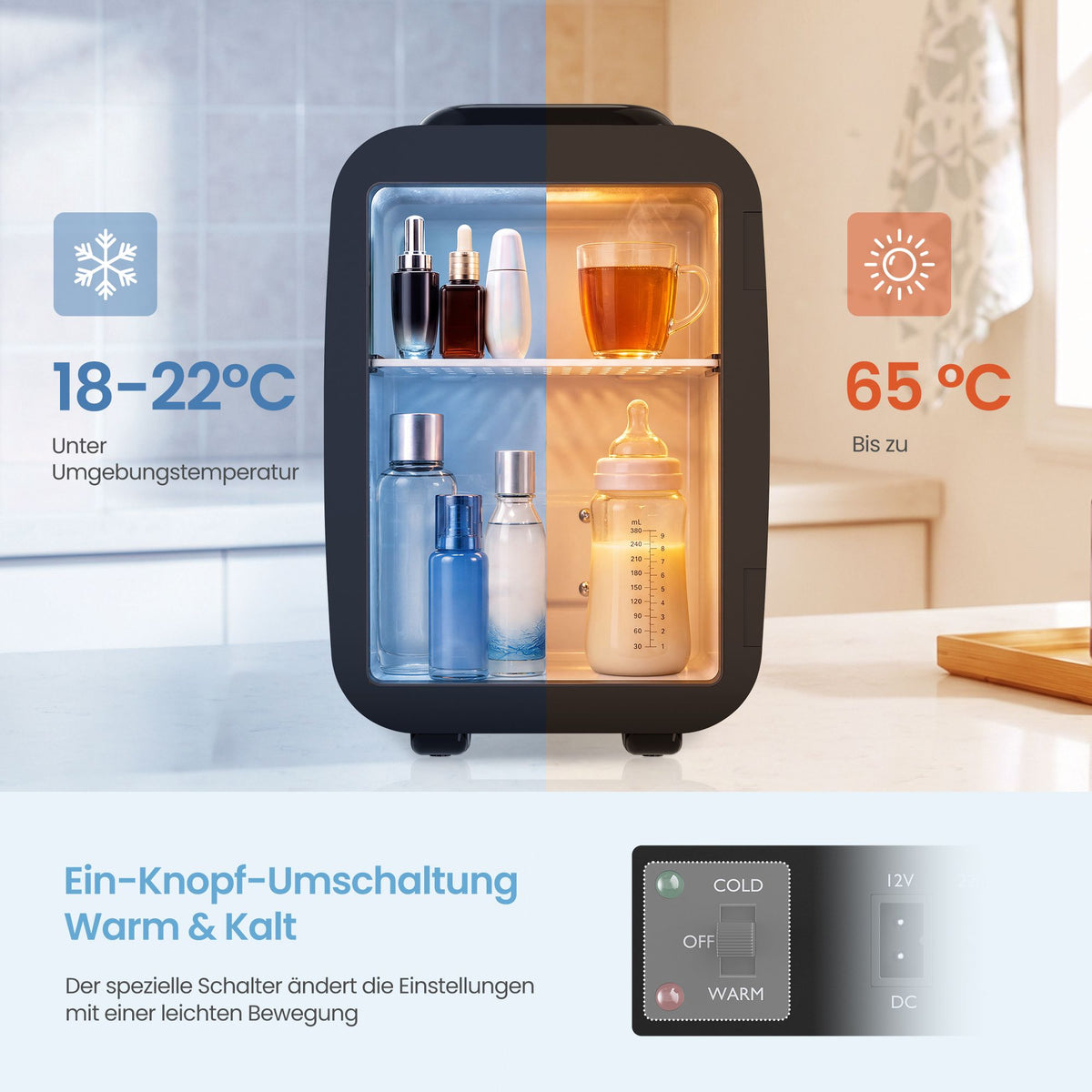 Mini-koelkast - Draagbaar met Koel- en Verwarmfunctie - 12V/230V - 4 L - Zwart - 28 x 20,5 x 29,5 cm