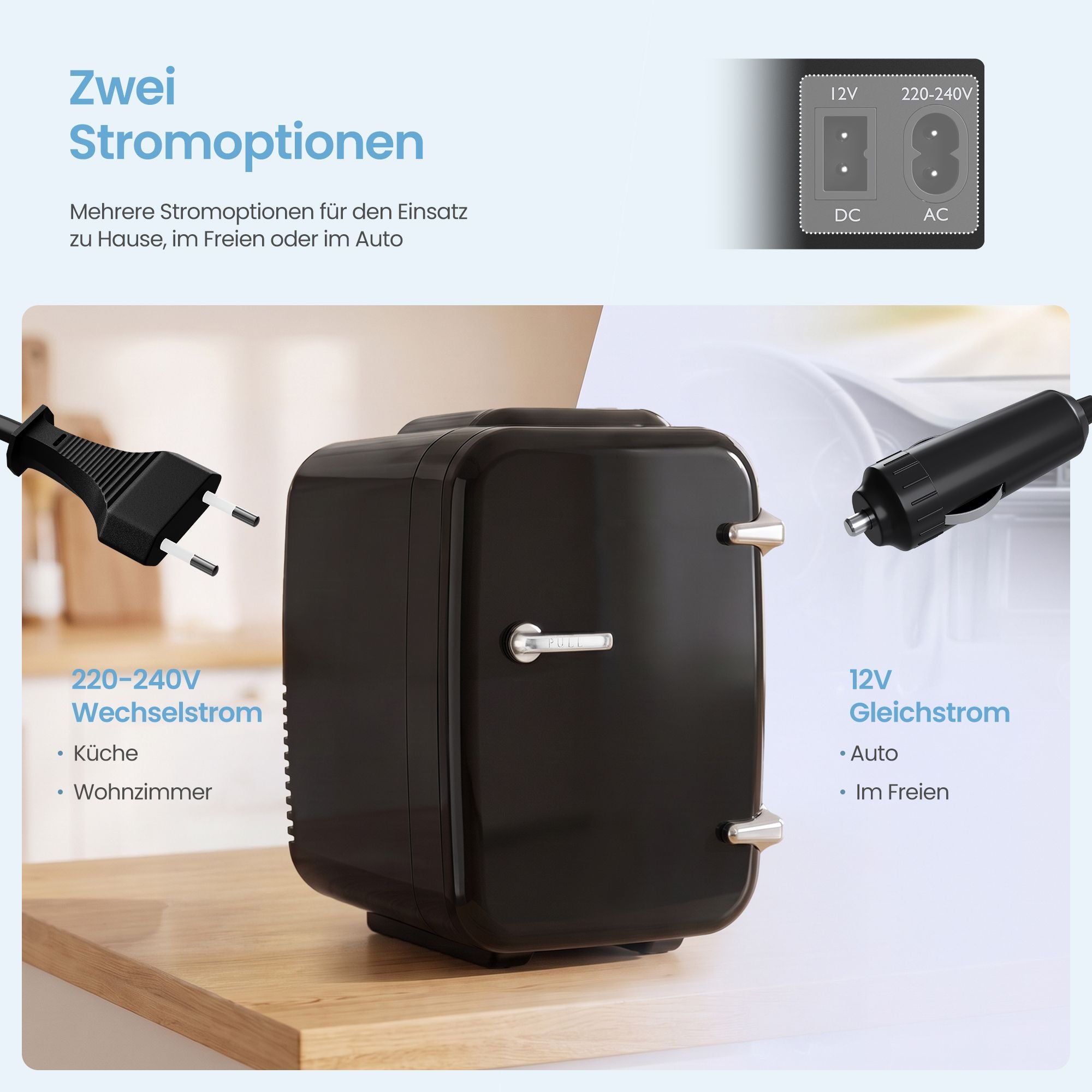 Mini-koelkast - Draagbaar met Koel- en Verwarmfunctie - 12V/230V - 4 L - Zwart - 28 x 20,5 x 29,5 cm