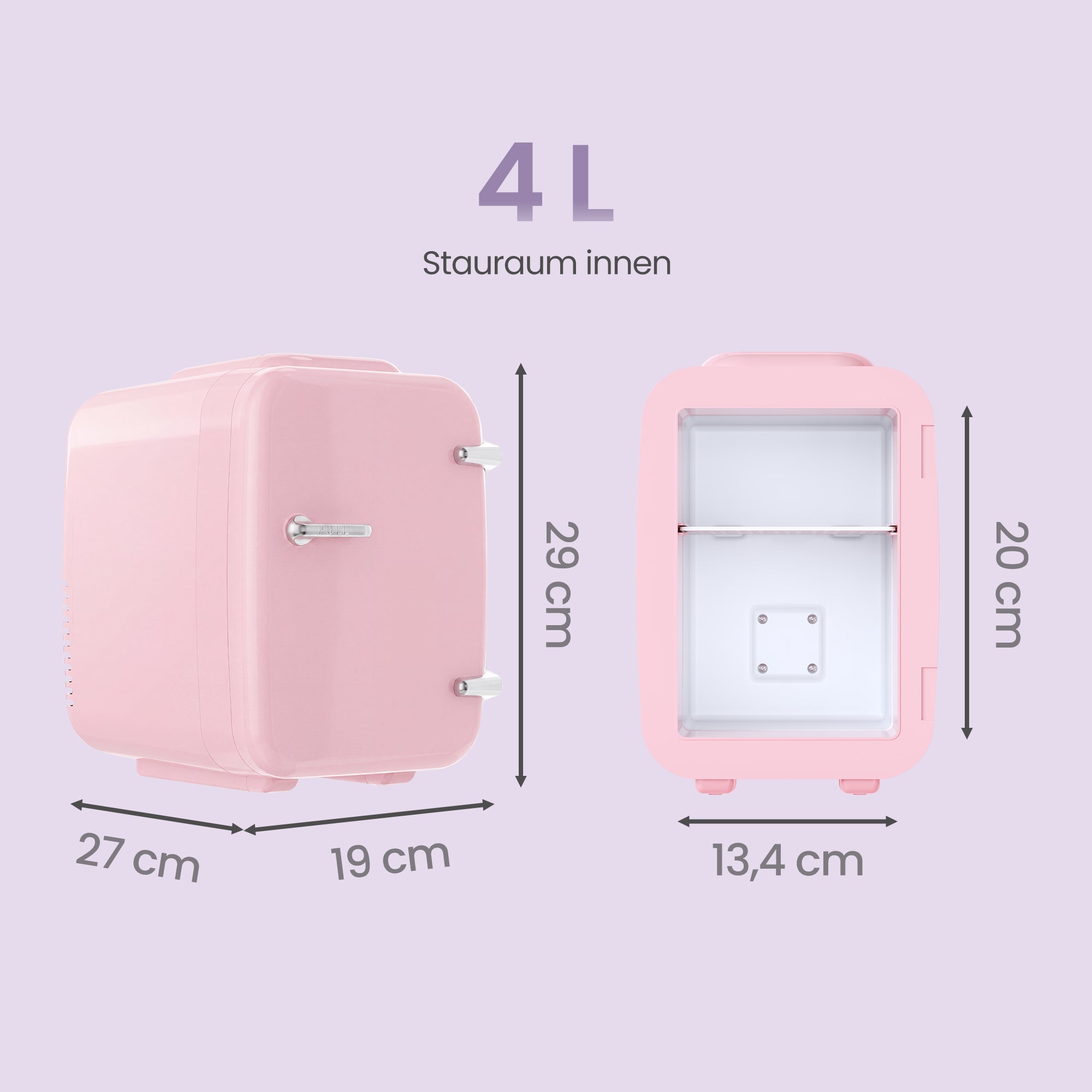 Mini-koelkast - Draagbaar met Koel- en Verwarmfunctie - 12V/230V - 4 L - Roze - 28 x 20,5 x 29,5 cm