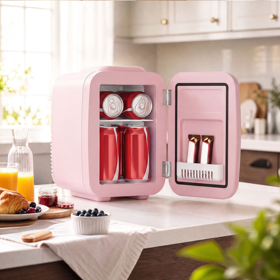 Mini-koelkast - Draagbaar met Koel- en Verwarmfunctie - 12V/230V - 4 L - Roze - 28 x 20,5 x 29,5 cm