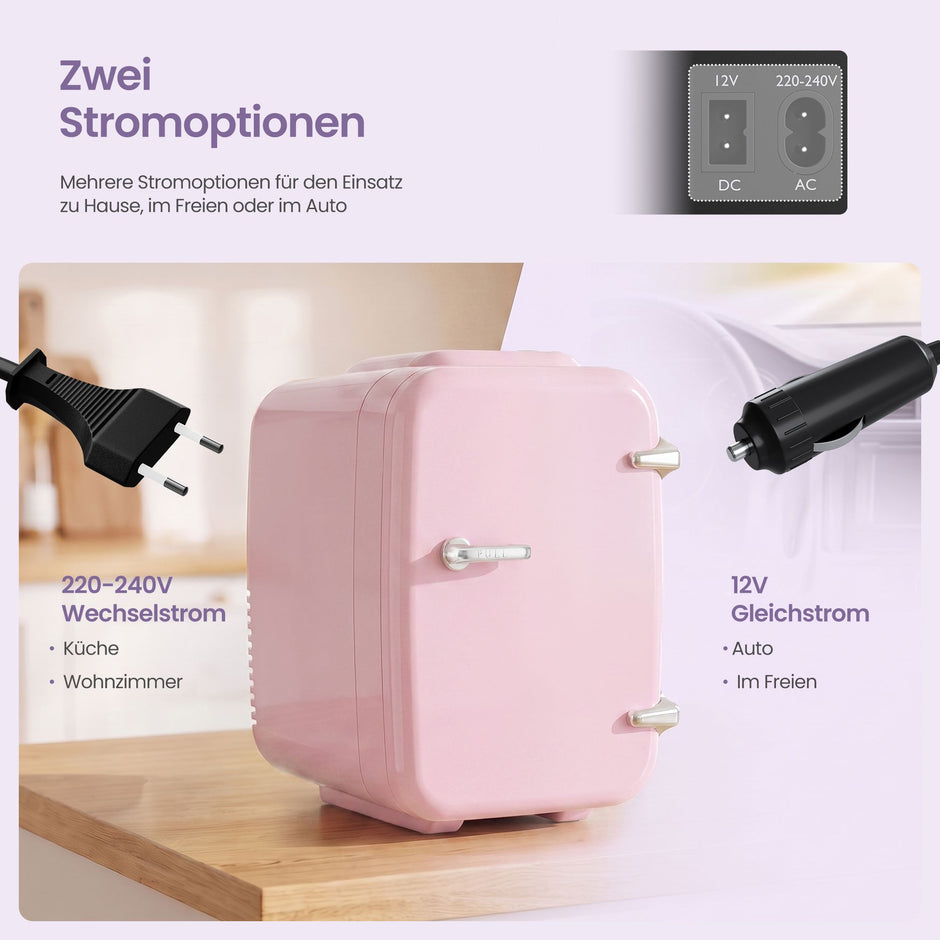 Mini-koelkast - Draagbaar met Koel- en Verwarmfunctie - 12V/230V - 4 L - Roze - 28 x 20,5 x 29,5 cm