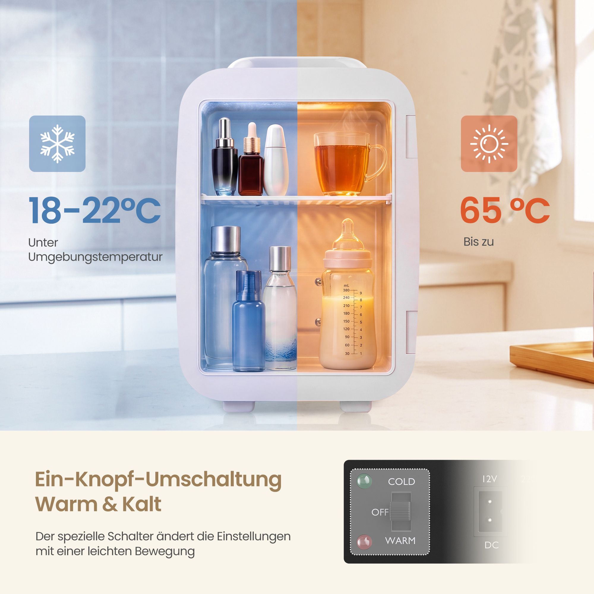 Mini-koelkast - Draagbaar met Koel- en Verwarmfunctie - 12V/230V - 4 L - Wit - 28 x 20,5 x 29,5 cm
