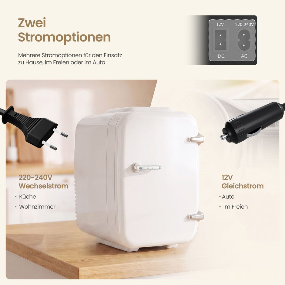 Mini-koelkast - Draagbaar met Koel- en Verwarmfunctie - 12V/230V - 4 L - Wit - 28 x 20,5 x 29,5 cm