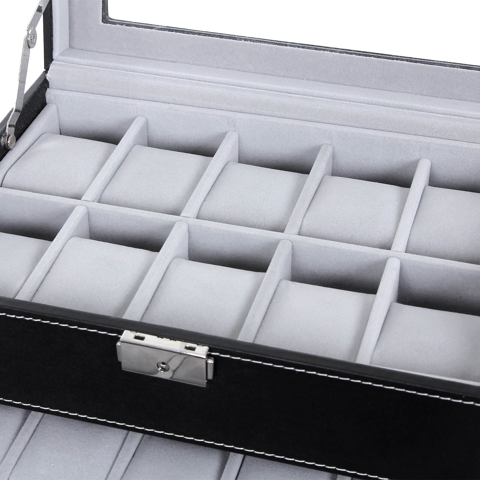 Watchbox - 20 Uhren - Glasdeckel - Schwarz