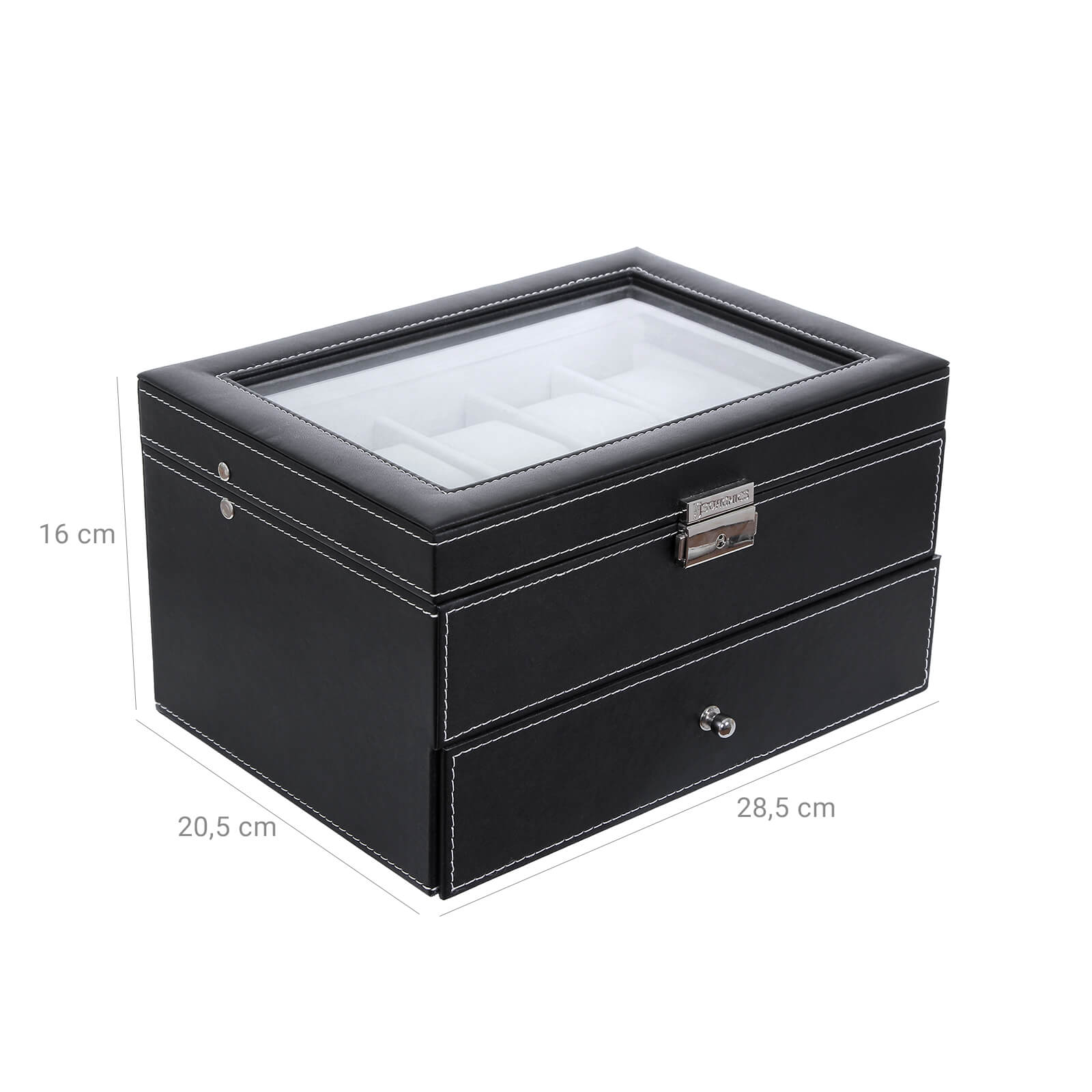 Watchbox - 20 Uhren - Glasdeckel - Schwarz