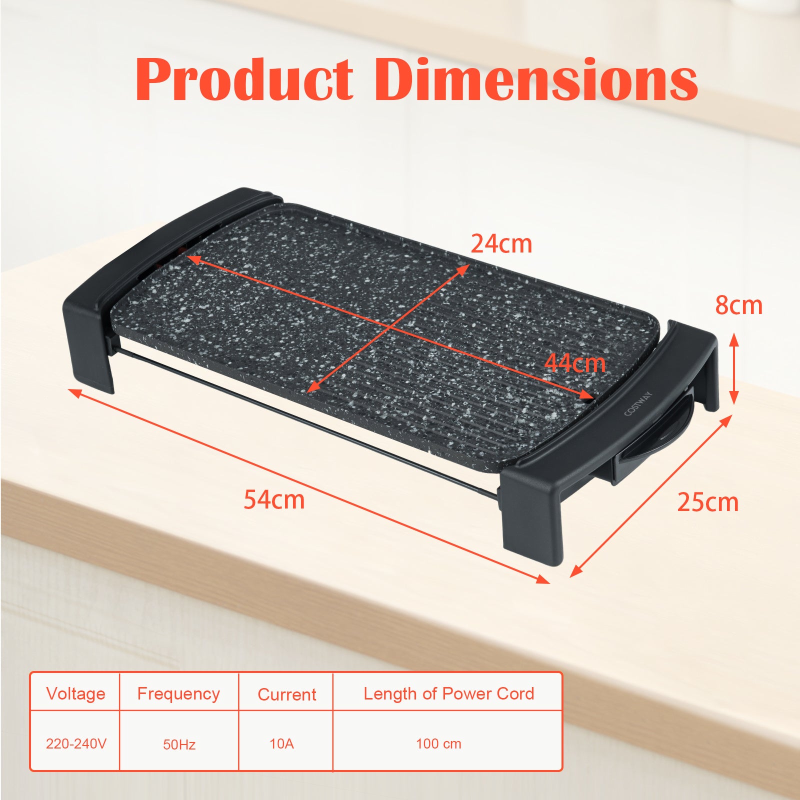 Elektrisk – grill W med dubbelzon för inom‑ och utomhusbruk – 2150 44 x 24 cm