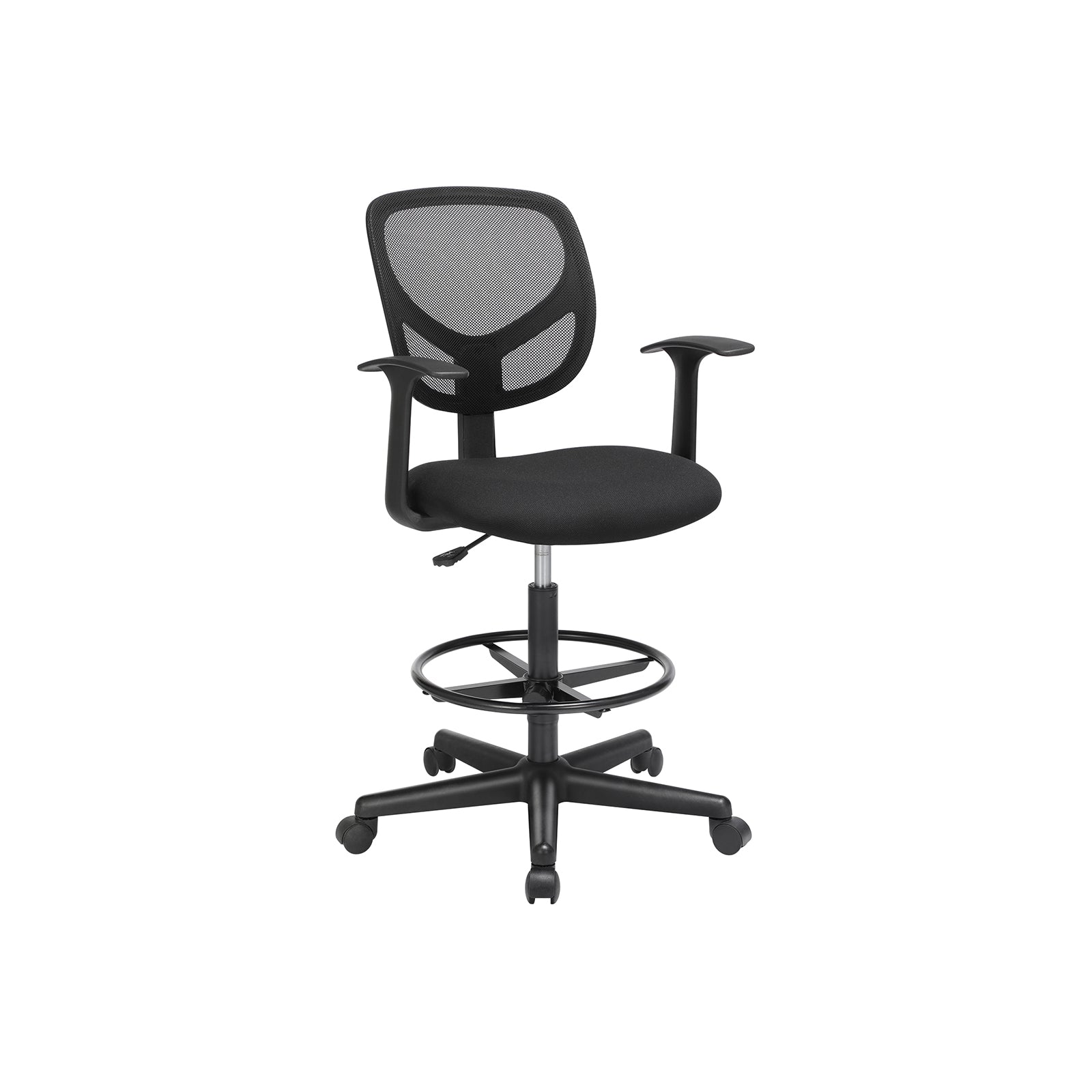 Office Chair - Ergonomisch - mit Armlehnen und Fußstütze - Arbeitshocker - Schwarz