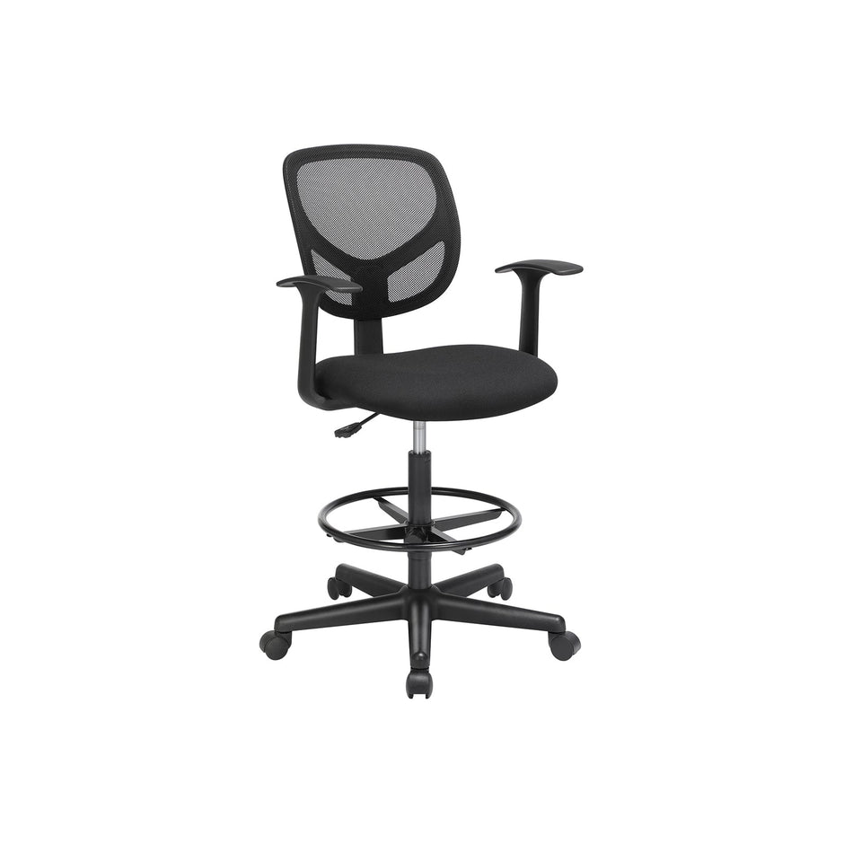 Office Chair - Ergonomisch - mit Armlehnen und Fußstütze - Arbeitshocker - Schwarz