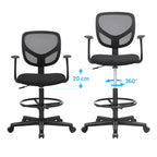 Office Chair - Ergonomisch - mit Armlehnen und Fußstütze - Arbeitshocker - Schwarz